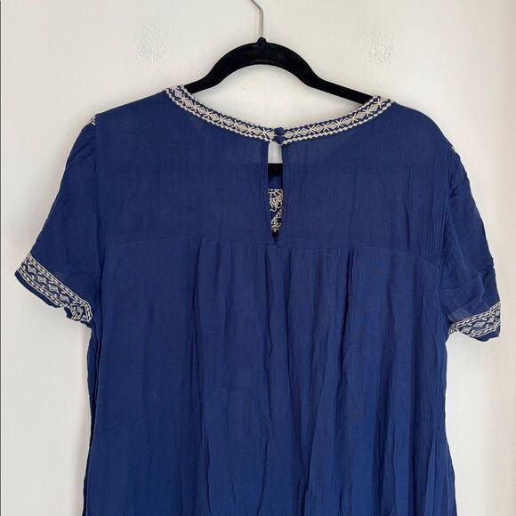 Lucky Brand Dark Blue Embroidered bohemian short sleeve casual Dress Women LG - Picture 11 of 12